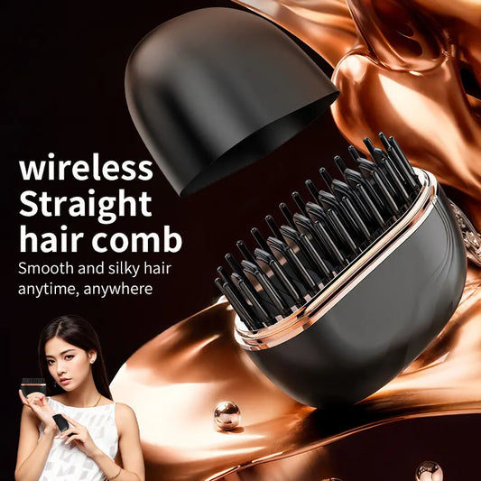 Pink Cordless Portable Hair Straightening & Curling Brush - Plant Protein Coating for Hair Protection, 30s Fast Heating & Dual Anti-Scald - Image 2