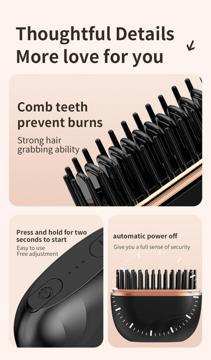 Pink Cordless Portable Hair Straightening & Curling Brush - Plant Protein Coating for Hair Protection, 30s Fast Heating & Dual Anti-Scald - Image 7