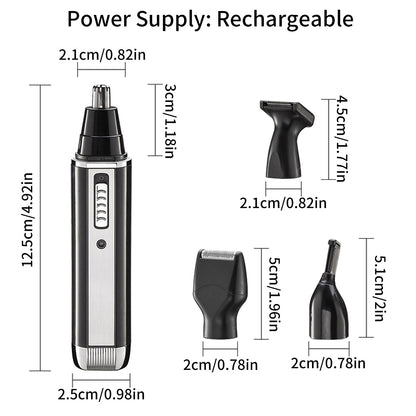 4-in-1 Portable Electric Grooming Kit for Men with Nose / Beard / Body Hair & Hair Clipper Heads - Quiet & USB Rechargeable, Waterproof Stainless Steel Blades - Image 7