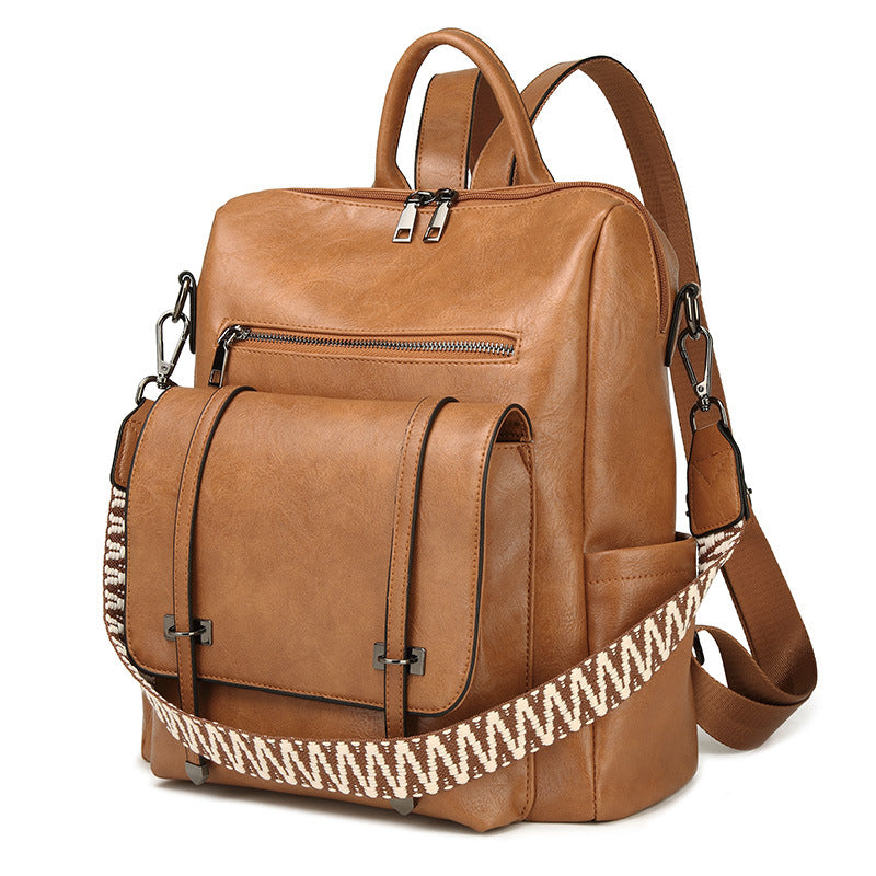 Grey Retro Soft PU Leather Backpack for Women - Water-Resistant Large Capacity Travel Rucksack with Dual Detachable Straps - Image 2