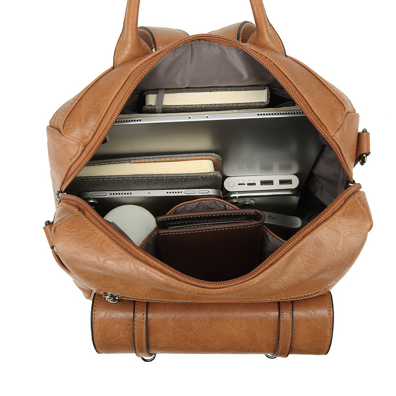Grey Retro Soft PU Leather Backpack for Women - Water-Resistant Large Capacity Travel Rucksack with Dual Detachable Straps - Image 3