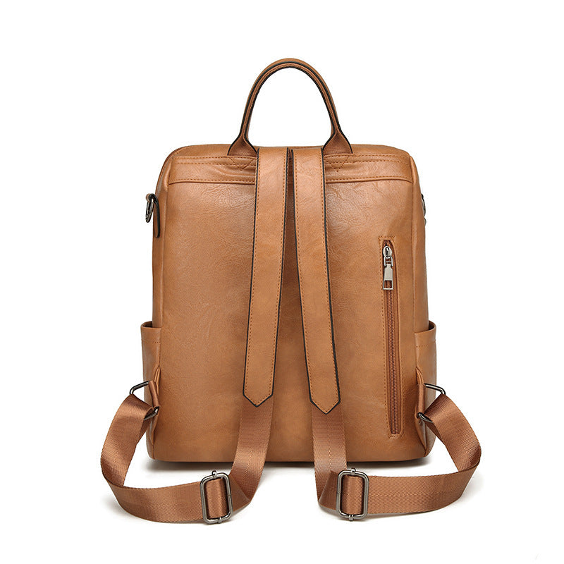 Grey Retro Soft PU Leather Backpack for Women - Water-Resistant Large Capacity Travel Rucksack with Dual Detachable Straps - Image 4