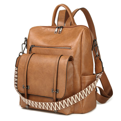 Brown Retro Soft PU Leather Backpack for Women - Water-Resistant Large Capacity Travel Rucksack with Dual Detachable Straps - Image 2