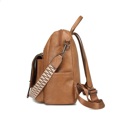 Brown Retro Soft PU Leather Backpack for Women - Water-Resistant Large Capacity Travel Rucksack with Dual Detachable Straps - Image 5