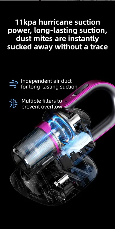 Purple 3-Head Cordless Handheld UV Mite Remover Set with Floor & Mite Head - 11KPA Powerful Suction & 8000 Times/Min High-Frequency Vibration for Carpet & Mattress, Type-C Rechargeable - Image 3