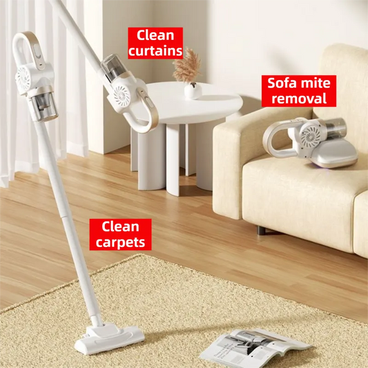 White 3-Head Cordless Handheld UV Mite Remover Set with Floor & Mite Head - 11KPA Powerful Suction & 8000 Times/Min High-Frequency Vibration for Carpet & Mattress, Type-C Rechargeable - Image 2