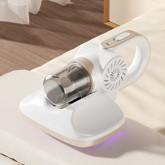 White Cordless Handheld UV Mite Remover - Bed Vacuum with 11KPA Powerful Suction & 8000 Times/Min High-Frequency Vibration for Carpet & Mattress, Type-C Rechargeable