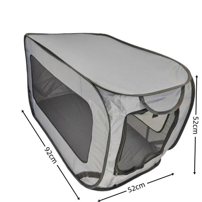 Grey Instant Pop-Up Foldable 4-Sided Pet Playpen & Car Crate - Breathable Scratch-Resistant Travel Kennel for Dogs & Cats (Open 92 x 52 x 52 CM , Folded 34 x 34 x 3 CM) - Image 2