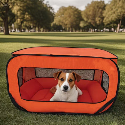 Green Instant Pop-Up Foldable 4-Sided Pet Playpen & Car Crate - Breathable Scratch-Resistant Travel Kennel for Dogs & Cats (Open 92 x 52 x 52 CM , Folded 34 x 34 x 3 CM) - Image 2
