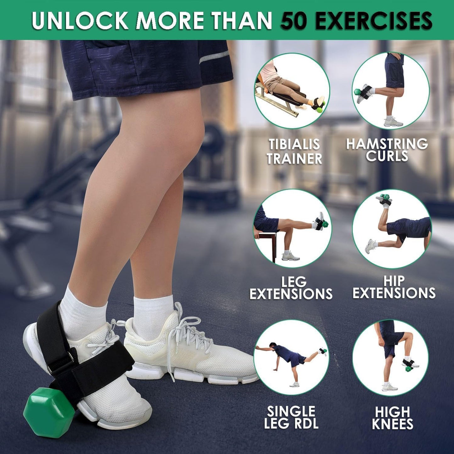 1-Pair Heavy Duty Ankle Strap Compatible With Dumbbell for Weightlifting - Adjustable Foot Attachment for Leg Curls, Extensions & Hip Abductors - Image 2