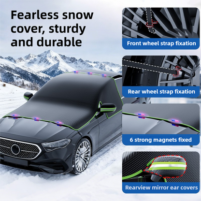 Black-Green Magnetic Car Windshield Protector with 6 Magnets & 4 Secure Straps and Reflective Safety Strips - Durable Frost & Ice Cover for All-Weather Protection (Sun, Rain, Snow, Dust) - Image 3