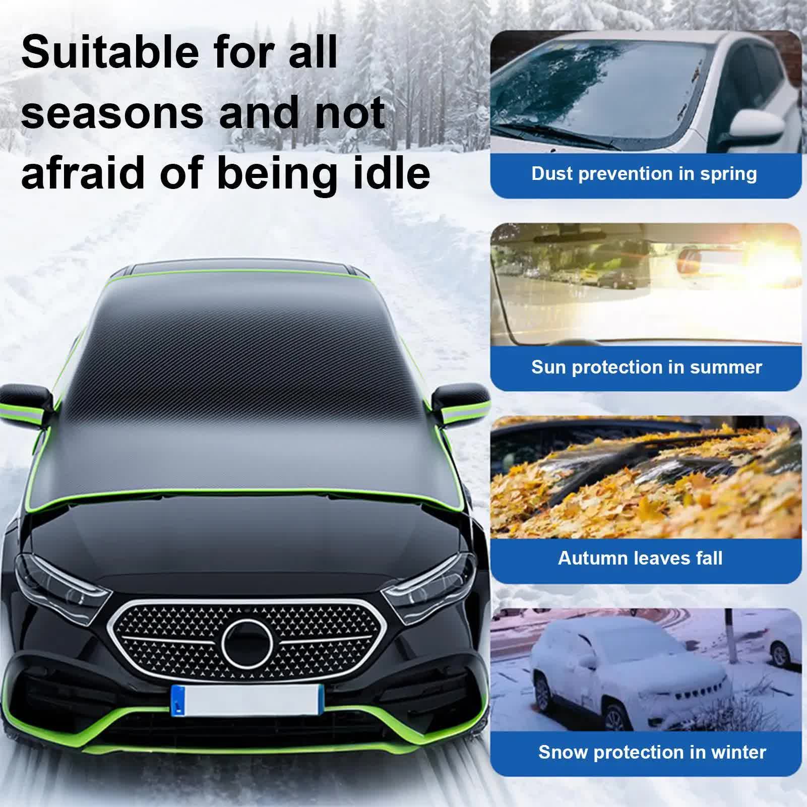 Black-Green Magnetic Car Windshield Protector with 6 Magnets & 4 Secure Straps and Reflective Safety Strips - Durable Frost & Ice Cover for All-Weather Protection (Sun, Rain, Snow, Dust) - Image 6
