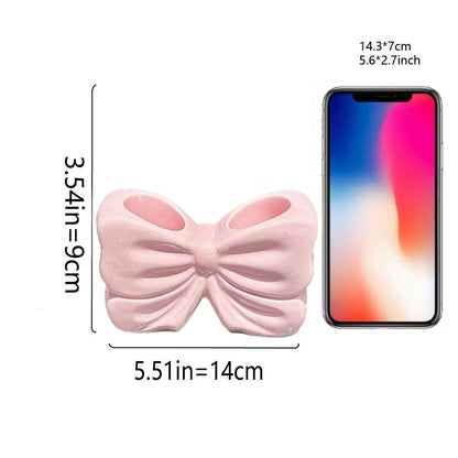 Pink Chic Bowknot 2-Slot Toothbrush Holder - Resin Retro Cute Desktop Decorative Stand - Image 5