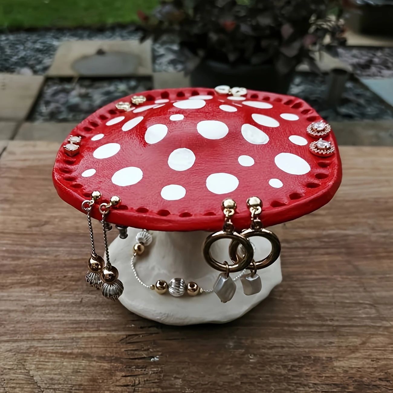 Whimsical Mushroom Earring Holder - Unique Forest-Themed Resin Jewelry Organizer for Vanity & Dresser - Image 3