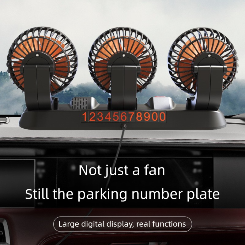 3-in-1 Powerful Car Dual Head Fan (USB Power) - Quiet Cooling Fan Integrated Aromatherapy & Number Plate, with 360° Rotation & 130cm Long Cord - Image 5