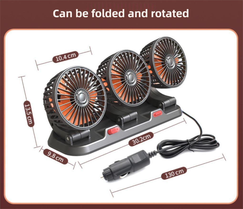 3-in-1 Powerful Car Dual Head Fan (USB Power) - Quiet Cooling Fan Integrated Aromatherapy & Number Plate, with 360° Rotation & 130cm Long Cord - Image 7