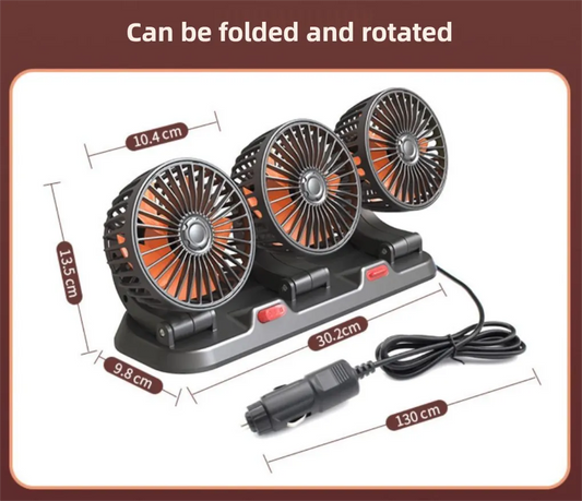 3-in-1 Powerful Car Dual Head Fan (24V Lighter Power) - Quiet Cooling Fan Integrated Aromatherapy & Number Plate, with 360° Rotation & 130cm Long Cord - Image 7