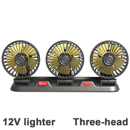 3-in-1 Powerful Car Triple Head Fan (12V Lighter Power) - Quiet Cooling Fan Integrated Aromatherapy & Number Plate, with 360° Rotation & 130cm Long Cord