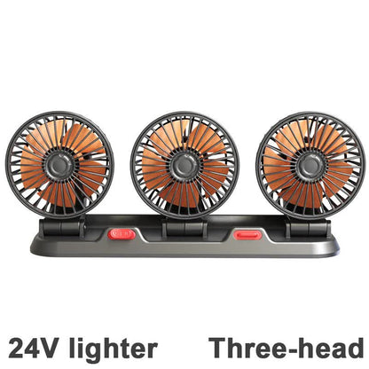 3-in-1 Powerful Car Triple Head Fan (24V Lighter Power) - Quiet Cooling Fan Integrated Aromatherapy & Number Plate, with 360° Rotation & 130cm Long Cord