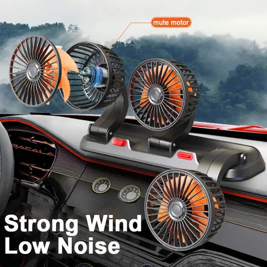 3-in-1 Powerful Car Triple Head Fan (24V Lighter Power) - Quiet Cooling Fan Integrated Aromatherapy & Number Plate, with 360° Rotation & 130cm Long Cord - Image 2