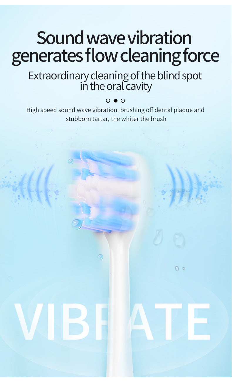 White Smart Sonic Electric Toothbrush Kit with 8 Heads & Travel Case - 6 X Cleaning Modes and High-Frequency Vibration with Soft Protective Bristles - Image 2