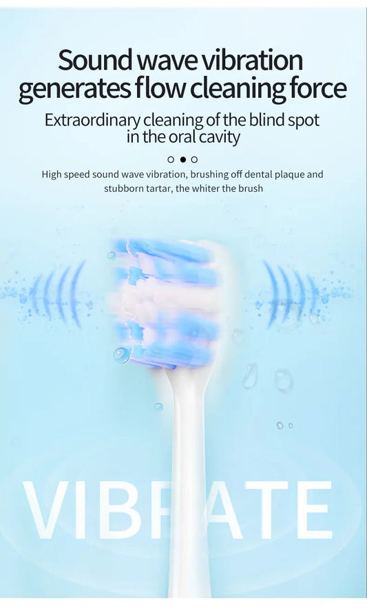 White Smart Sonic Electric Toothbrush Kit with 8 Heads & Travel Case - 6 X Cleaning Modes and High-Frequency Vibration with Soft Protective Bristles - Image 2