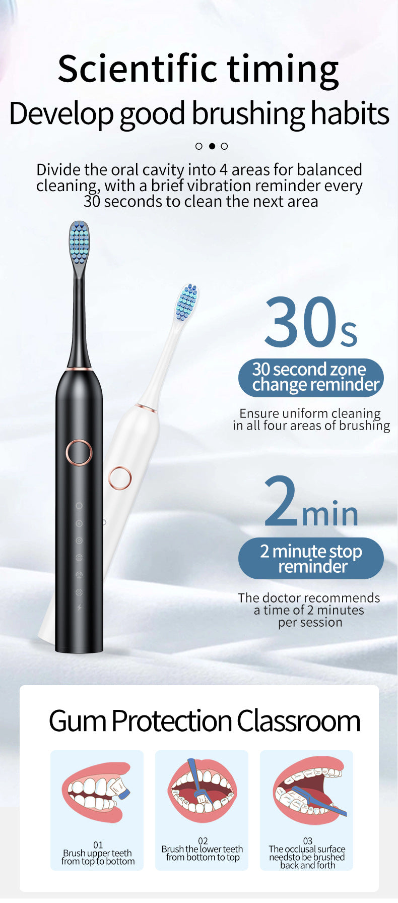 Pink Smart Sonic Electric Toothbrush Kit with 8 Heads & Travel Case - 6 X Cleaning Modes and High-Frequency Vibration with Soft Protective Bristles - Image 4