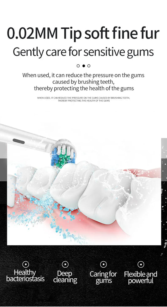 Black Rotating Round Head Electric Toothbrush Kit with 8 Heads, Case & Stand - 3D Oscillating Mechanical Cleaning for Deep Plaque Removal - Image 5
