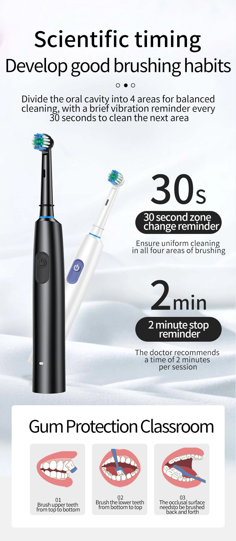 Black Rotating Round Head Electric Toothbrush Kit with 8 Heads, Case & Stand - 3D Oscillating Mechanical Cleaning for Deep Plaque Removal - Image 6