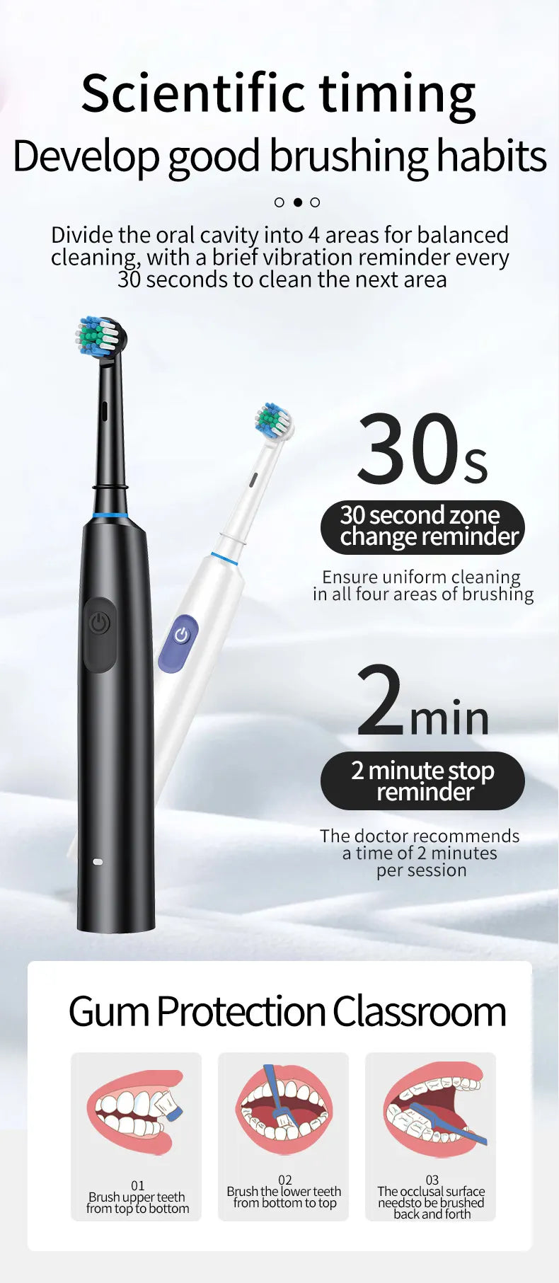Black Rotating Round Head Electric Toothbrush Kit with 8 Heads, Case & Stand - 3D Oscillating Mechanical Cleaning for Deep Plaque Removal - Image 6