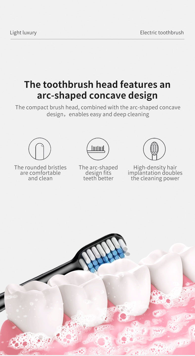 Black Sonic Electric Toothbrush Kit with 5 Cleaning Modes, 8 Heads & Travel Case - Smart Timer & Quad-Pacer, Soft Double-Arc Bristles and 120-Day Long Battery Life - Image 5