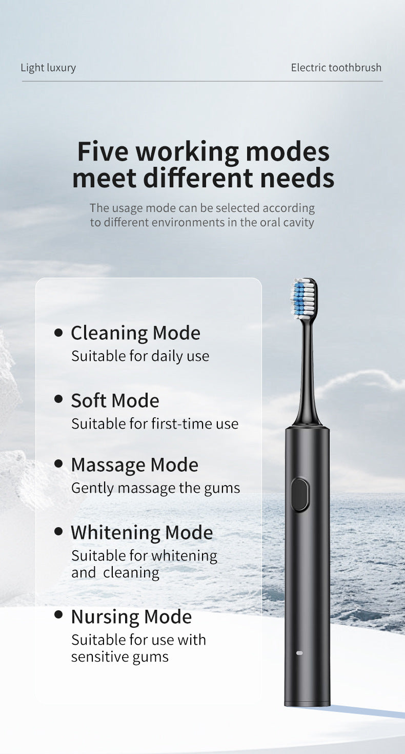White Sonic Electric Toothbrush Kit with 5 Cleaning Modes, 8 Heads & Travel Case - Smart Timer & Quad-Pacer, Soft Double-Arc Bristles and 120-Day Long Battery Life - Image 2
