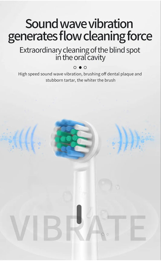 Pink Rotating Round Head Electric Toothbrush Kit with 8 Heads & Case - 3D Oscillating Mechanical Cleaning for Deep Plaque Removal - Image 3
