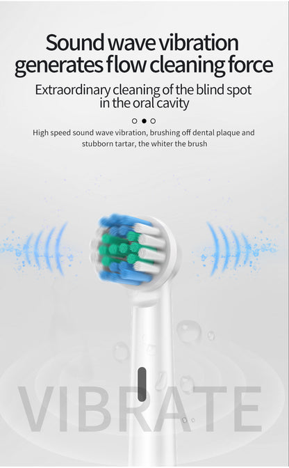 Black Rotating Round Head Electric Toothbrush Kit with 4 Heads & Case - 3D Oscillating Mechanical Cleaning for Deep Plaque Removal - Image 3