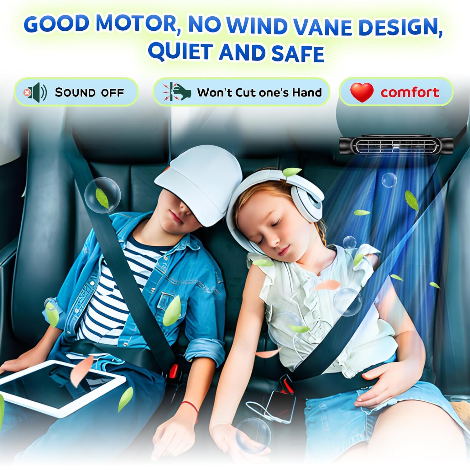 Black Cordless Dual-Turbo Car Seat Cooling Fan with Velcro Mount - Powerful 3-Speed Backrest Ventilation, Adjustable Airflow Angle & Hair-Safe Design - Image 6