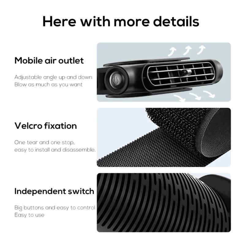 Black Cordless Dual-Turbo Car Seat Cooling Fan with Velcro Mount - Powerful 3-Speed Backrest Ventilation, Adjustable Airflow Angle & Hair-Safe Design - Image 7