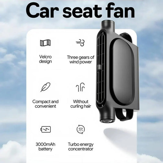 Beige Cordless Dual-Turbo Car Seat Cooling Fan with Velcro Mount - Powerful 3-Speed Backrest Ventilation, Adjustable Airflow Angle & Hair-Safe Design - Image 2