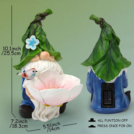 Solar Powered Garden Gnome Bird Feeder with Dual LED Lights - Automatic Night Illumination, Weather-Resistant Resin Statue - Image 3