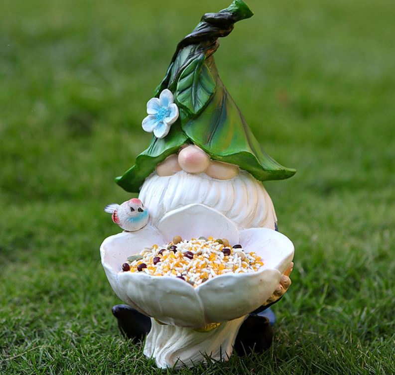 Solar Powered Garden Gnome Bird Feeder with Dual LED Lights - Automatic Night Illumination, Weather-Resistant Resin Statue - Image 4