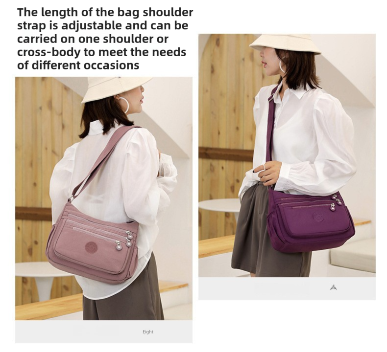 Black Versatile Nylon Multi-Pocket Crossbody Bag - Lightweight Casual Travel Purse, Waterproof Horizontal Square Design - Image 5