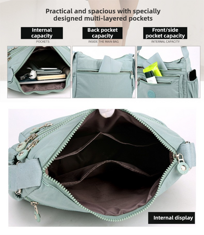 Light Blue Versatile Nylon Multi-Pocket Crossbody Bag - Lightweight Casual Travel Purse, Waterproof Horizontal Square Design - Image 3