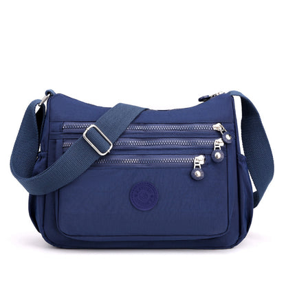 Dark Blue Versatile Nylon Multi-Pocket Crossbody Bag - Lightweight Casual Travel Purse, Waterproof Horizontal Square Design