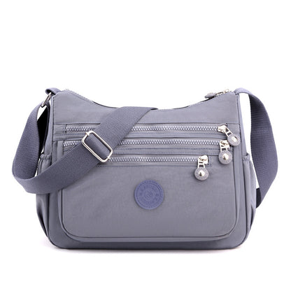 Grey Versatile Nylon Multi-Pocket Crossbody Bag - Lightweight Casual Travel Purse, Waterproof Horizontal Square Design