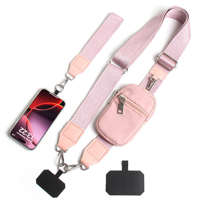 Pink Versatile Crossbody Phone Lanyard with Detachable Mini Pouch - Twill Webbing  Wristlet & Neck Strap