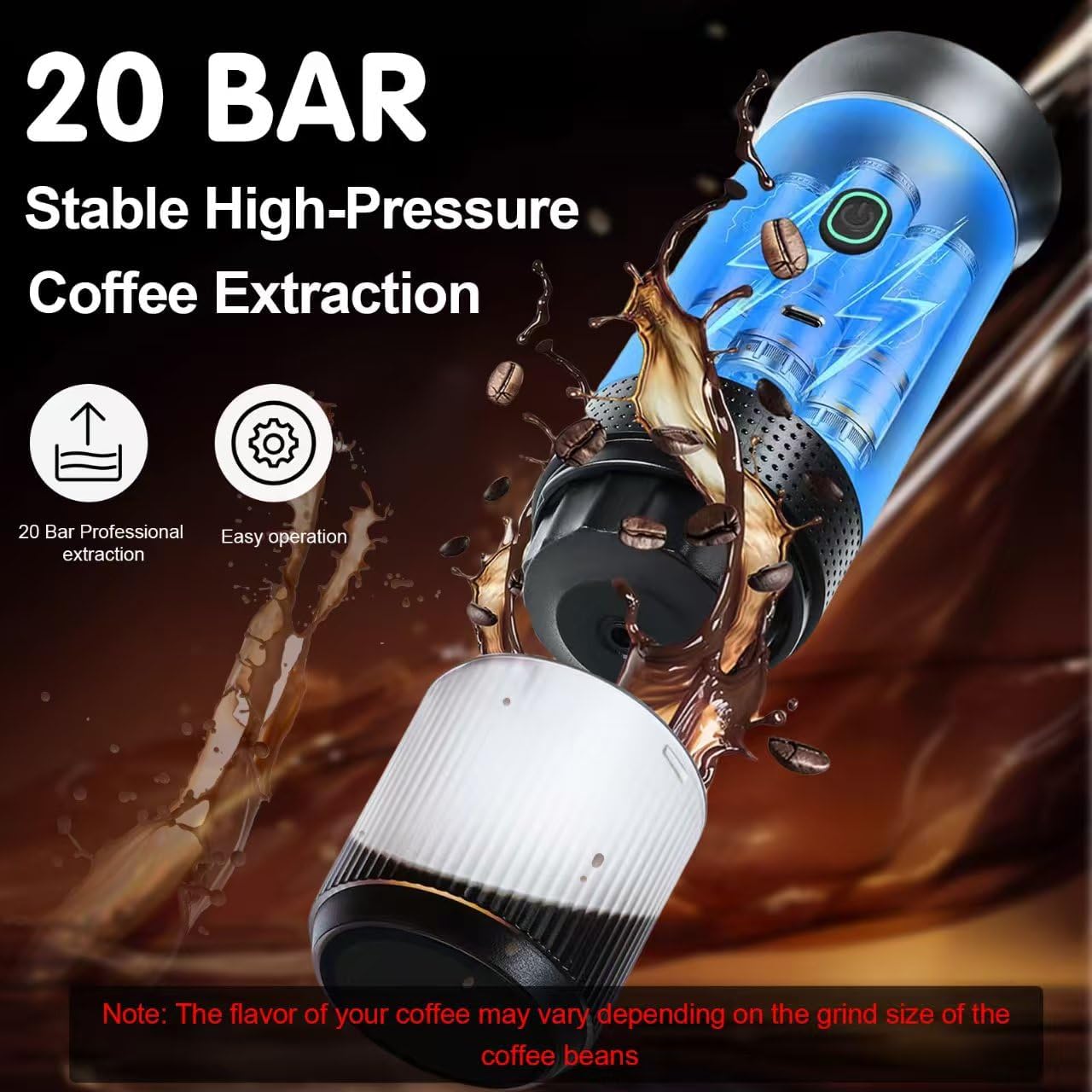 Black 3-in-1 Portable Espresso Maker with Self-Heating and One-Touch Cold Hot Brew - Smart Digital Display & 20Bar High Pressure for Rich Crema - Image 4