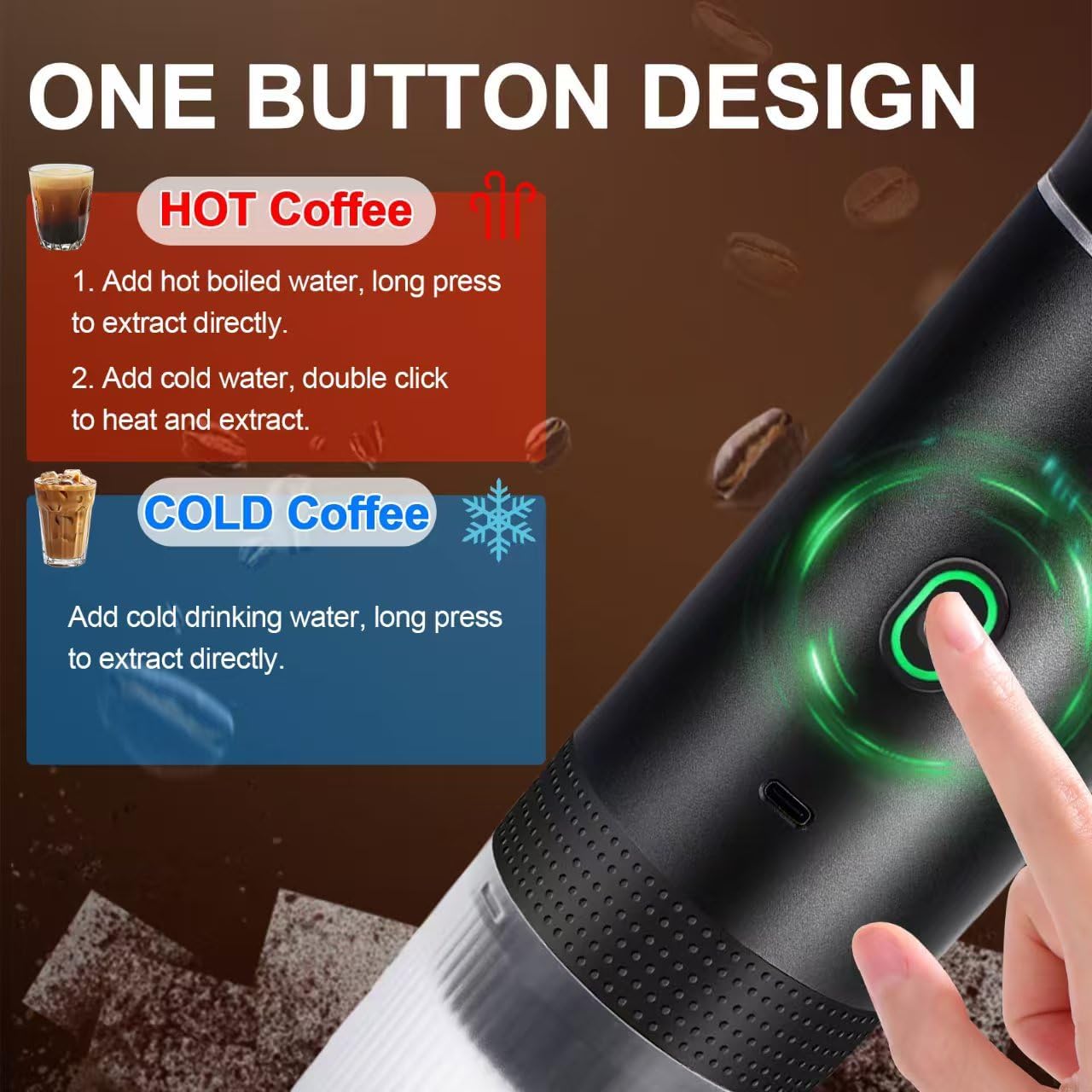 Black 3-in-1 Portable Espresso Maker with Self-Heating and One-Touch Cold Hot Brew - Smart Digital Display & 20Bar High Pressure for Rich Crema - Image 5