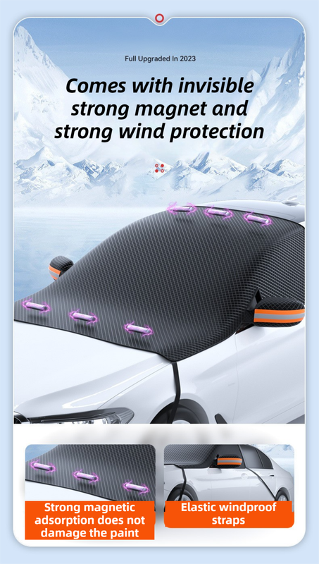 Durable Car Protector with Extra-Large 253cm Coverage - All-Season Snow & Sun Protector, 6-Magnet & 4 Strap Windproof System(Black & Orange) - Image 4