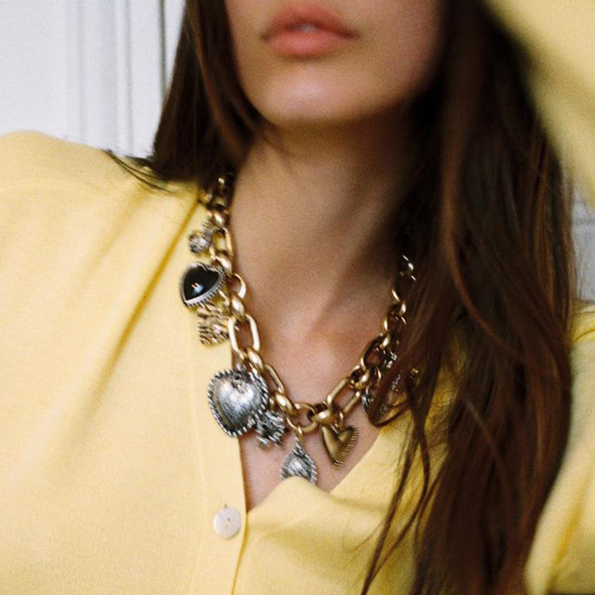 European and American Statement Exaggerated Heart & Floral Rhinestone Necklace - Adjustable Retro Chunky Clavicle Chain (Sliver) - Image 3