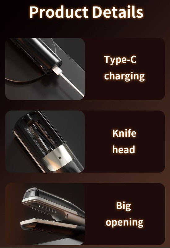 Black Cordless Automatic Split End Hair Trimmer - High-Speed Double-Sided Blade, Visible Trimming Window & Large Opening - Image 7