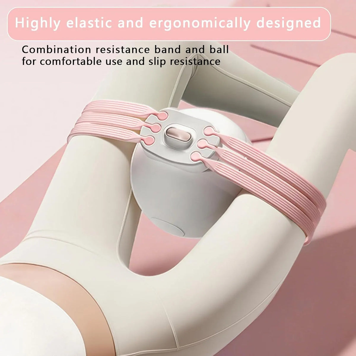Pink 3-Level Resistance Pelvic Floor & Inner Thigh Trainer - Multi-Function Kegel Exercise Set with 25cm Yoga Ball & 3-Pair Resistance Rope - Image 2